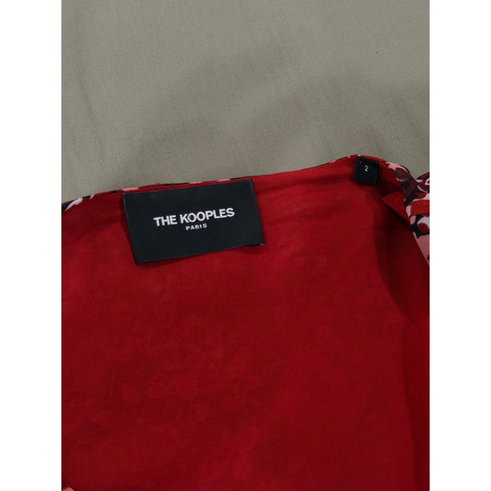 The Kooples Mini Floral Dress Red Medium V-Neck Long Sleeve Button Cuff Feminine - Picture 9 of 11